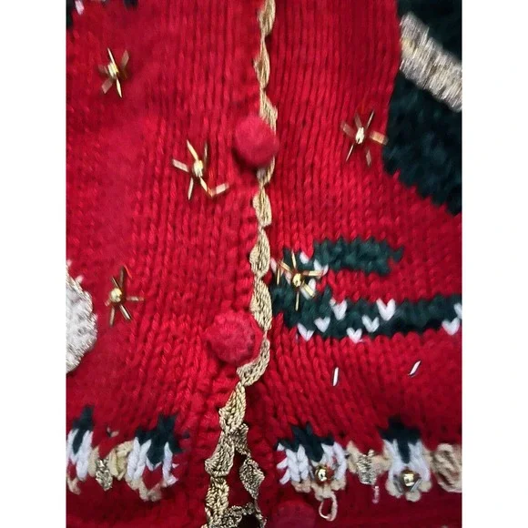 Vintage Christmas Sweater Vest Womens Large Beaded Embroidery Button Up Knit - Picture 10 of 10